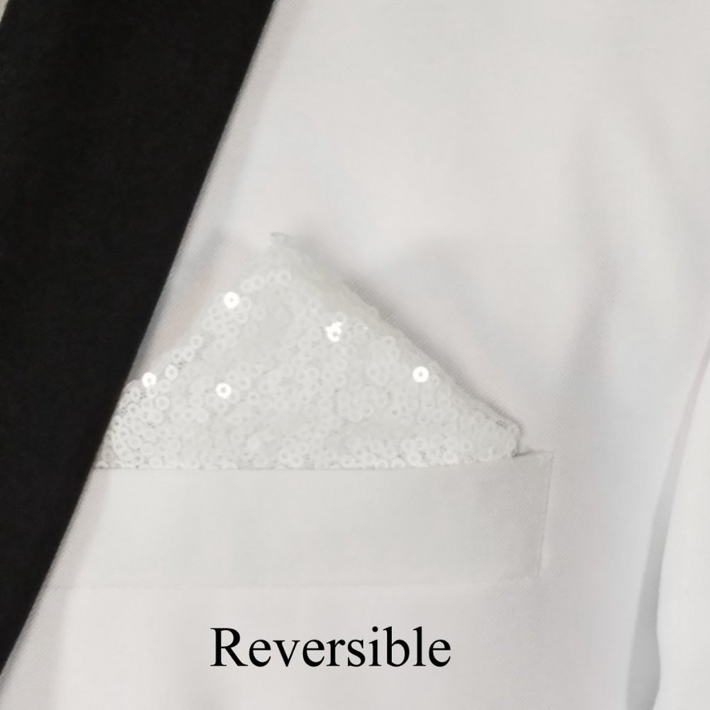 Men's Sequin Pre-Folded Pointed Pocket Square Insert - White - Picture 7 of 8